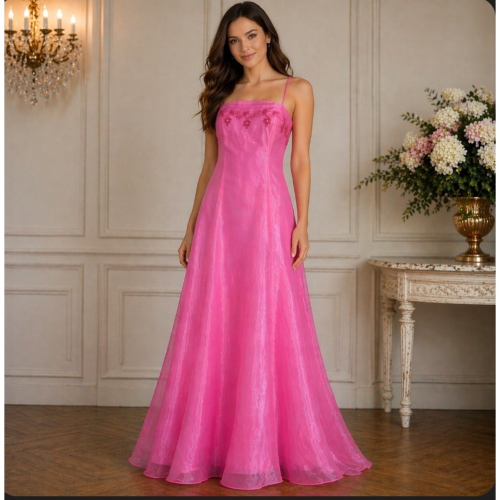 Cache Gown Sz 4 Pink Embroidered Beaded Sequin Lace Up Formal Barbiecore Dress